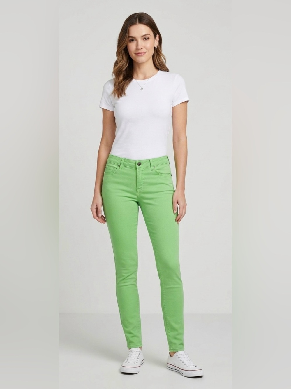 Alice + Olivia Bright Kelly Green Low Rise Skinny Jeans Stretch Denim